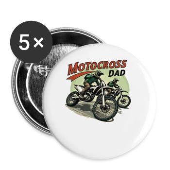 Motocross Dad – Actionreiches Design für Väter - Buttons groß 56 mm (5er Pack) - Weiß - Vorne