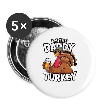 Papa Dinde Thanksgiving - Lot de 5 grands badges (56 mm) - blanc - Devant