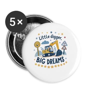 Little Digger Big Dreams - Conception mignonne de l’excavatrice - Lot de 5 grands badges (56 mm) - blanc - Devant