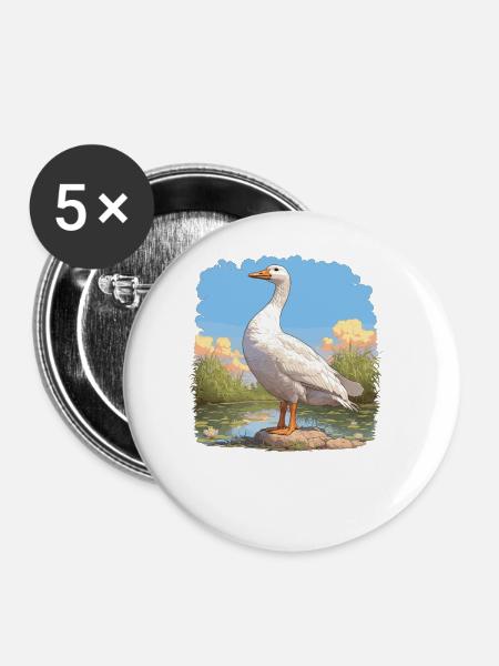 Gänse Gans - Buttons groß 56 mm (5er Pack) - Weiß