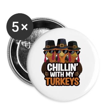Lustiger Thanksgiving Truthahn - Buttons groß 56 mm (5er Pack) - Weiß - Vorne