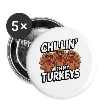 Dinde drôle de Thanksgiving - Lot de 5 grands badges (56 mm) - blanc - Devant