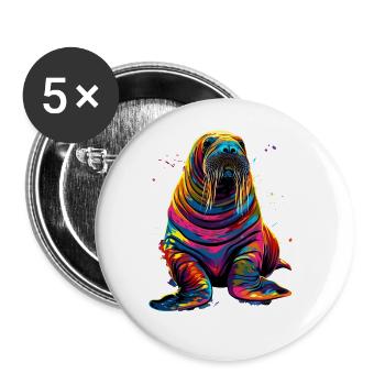 Walross - Buttons groß 56 mm (5er Pack) - Weiß - Vorne