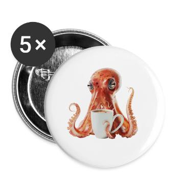 Tintenfisch Kaffee - Buttons groß 56 mm (5er Pack) - Weiß - Vorne