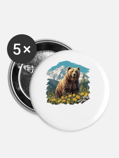Grizzlybären Grizzlybär - Buttons groß 56 mm (5er Pack) - Weiß