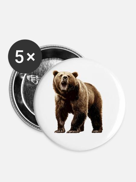 Grizzlybären Grizzlybär - Buttons groß 56 mm (5er Pack) - Weiß