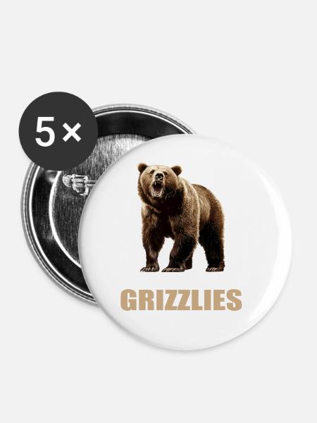 Grizzlybären Grizzlybär - Buttons groß 56 mm (5er Pack) - Weiß