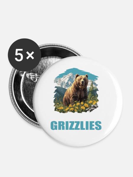 Grizzlybären Grizzlybär - Buttons groß 56 mm (5er Pack) - Weiß
