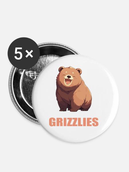 Grizzlybären Grizzlybär - Buttons groß 56 mm (5er Pack) - Weiß