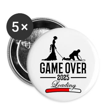 Hochzeit Loading 2025 Game Over - Buttons groß 56 mm (5er Pack) - Weiß - Vorne