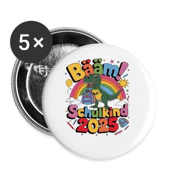 Schulkind 2025 Einschulung Schulanfang - Buttons groß 56 mm (5er Pack) - Weiß - Vorne