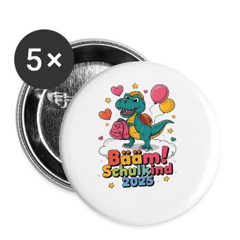 Schulkind 2025 Einschulung Schulanfang - Buttons groß 56 mm (5er Pack) - Weiß - Vorne