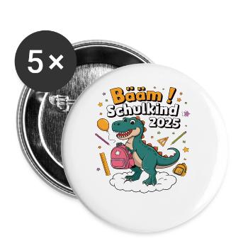 Schulkind 2025 Einschulung Schulanfang - Buttons groß 56 mm (5er Pack) - Weiß - Vorne