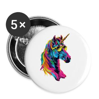 Einhorn - Buttons groß 56 mm (5er Pack) - Weiß - Vorne