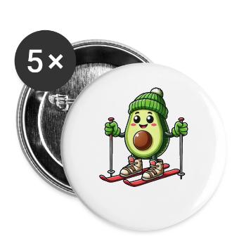 Avocado Wintersport Urlaub - Buttons groß 56 mm (5er Pack) - Weiß - Vorne