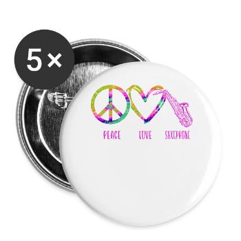 Saxophones Tie Dye Peace Love - Lot de 5 grands badges (56 mm) - blanc - Devant