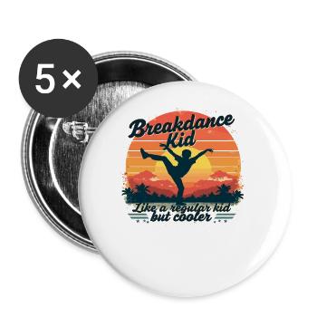 Breakdance Retro Design – Cooles Outfit für Tänzer - Buttons groß 56 mm (5er Pack) - Weiß - Vorne