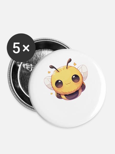 Bienen Biene - Buttons groß 56 mm (5er Pack) - Weiß