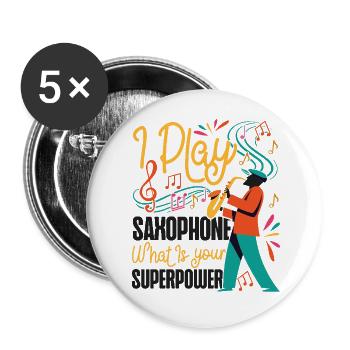 Saxophone I Play Saxophone What Is - Buttons groß 56 mm (5er Pack) - Weiß - Vorne