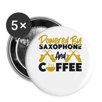 Saxophone Coffee Powered By - Buttons groß 56 mm (5er Pack) - Weiß - Vorne