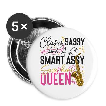 Saxophone Classy Sassy And A Bit - Buttons groß 56 mm (5er Pack) - Weiß - Vorne