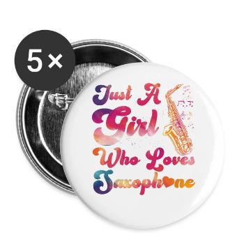 Saxophone Girl Just A Girl Who - Buttons large 2.2''/56 mm (5-pack) - white - Front