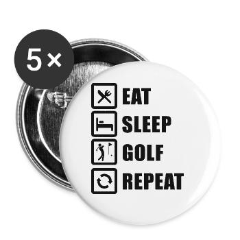 Eat Sleep Golf Repeat Golfspieler - Buttons groß 56 mm (5er Pack) - Weiß - Vorne