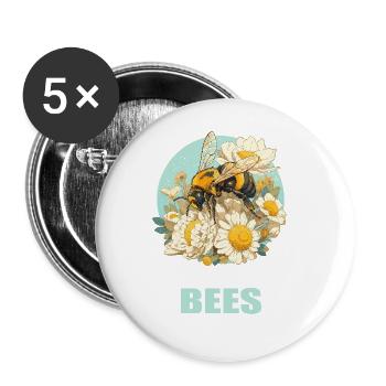 Bees Bee - Buttons large 2.2''/56 mm (5-pack) - white - Front