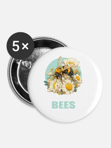 Bienen Biene - Buttons groß 56 mm (5er Pack) - Weiß