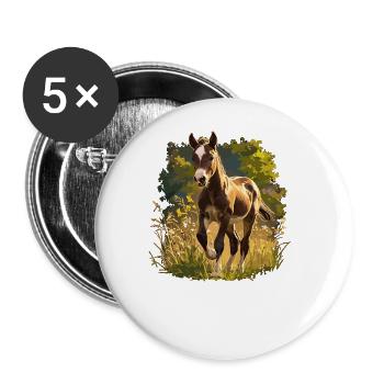 Chevaux Cheval - Lot de 5 grands badges (56 mm) - blanc - Devant