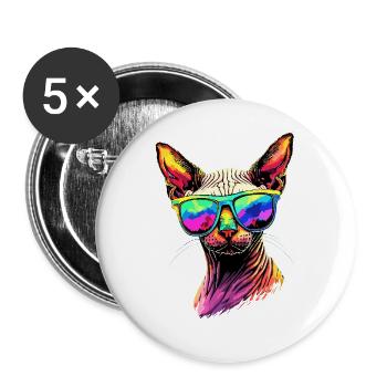 Savannah Katze Cat Mama Süße Serval Leopard Katzen - Buttons groß 56 mm (5er Pack) - Weiß - Vorne