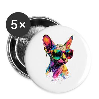 Savannah Katze Cat Mama Süße Serval Leopard Katzen - Buttons groß 56 mm (5er Pack) - Weiß - Vorne