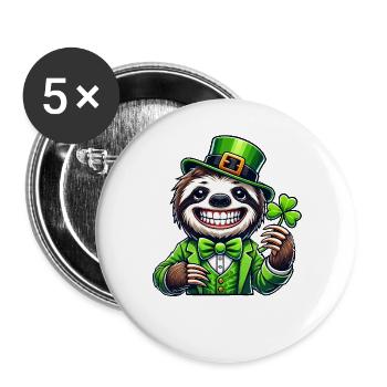 Cute Sloth St. Patrick's Clover Lucky Clover - Buttons large 2.2''/56 mm (5-pack) - white - Front