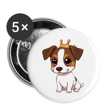 Jack Russell Terrier Dog with Crown - Buttons large 2.2''/56 mm (5-pack) - white - Front