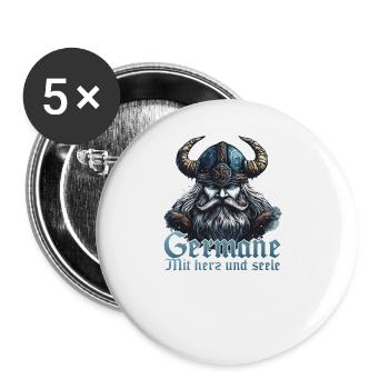 Germane mit Herz und Seele Nordisch Wikinger - Buttons groß 56 mm (5er Pack) - Weiß - Vorne