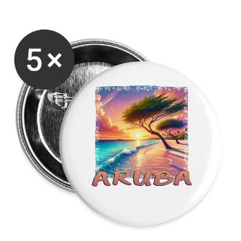 Aruba Eagle Beach Sonnenuntergang Palmen Grunge - Buttons groß 56 mm (5er Pack) - Weiß - Vorne