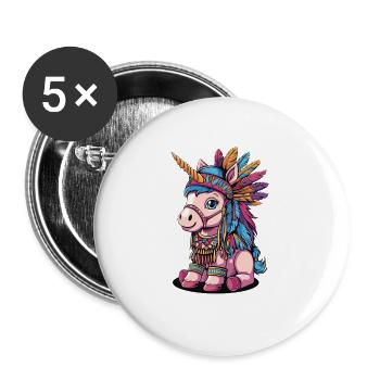 Cute Unicorn Native American - Buttons groß 56 mm (5er Pack) - Weiß - Vorne