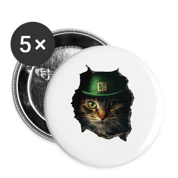 St. Patrick Katze - Buttons groß 56 mm (5er Pack) - Weiß - Vorne