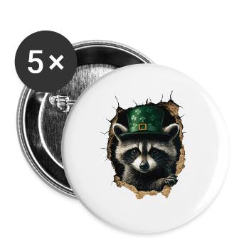 St. Patrick Waschbär - Buttons groß 56 mm (5er Pack) - Weiß - Vorne