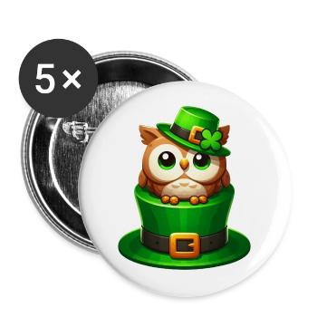 Süße St. Patrick's Day Eule mit Zylinder - Buttons groß 56 mm (5er Pack) - Weiß - Vorne