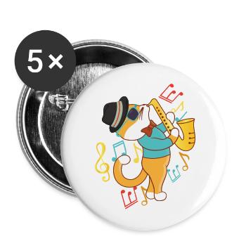 Saxophone Cat Jazz - Buttons groß 56 mm (5er Pack) - Weiß - Vorne
