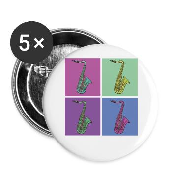 Saxophone Rétro Années 80 Années 90 Vintage - Lot de 5 grands badges (56 mm) - blanc - Devant