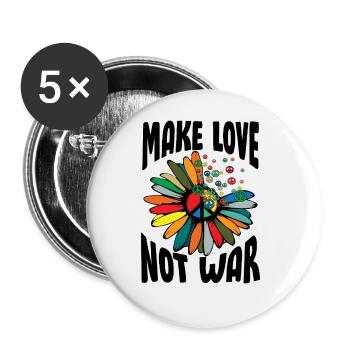 Make Love Not War Flower Power Hippie - Buttons large 2.2''/56 mm (5-pack) - white - Front