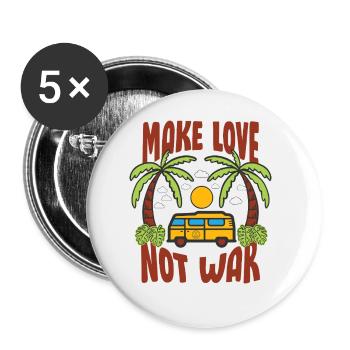 Make Love Not War Flower Power Hippie - Buttons large 2.2''/56 mm (5-pack) - white - Front