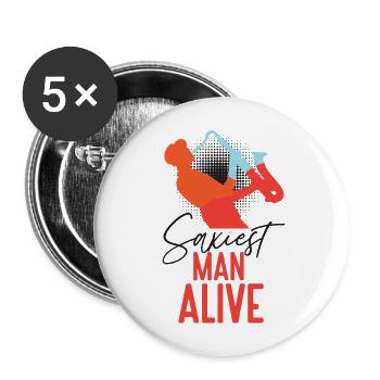 Saxophone Jeu de mots : L’homme le plus sexy du monde - Lot de 5 grands badges (56 mm) - blanc - Devant