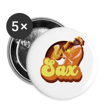 Saxophone Retro Vintage 70s Sax - Buttons large 2.2''/56 mm (5-pack) - white - Front