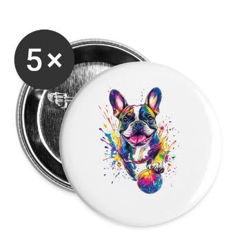 Französische Bulldogge - Buttons groß 56 mm (5er Pack) - Weiß - Vorne