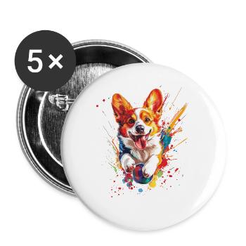 Welsh Corgi Pembroke - Buttons groß 56 mm (5er Pack) - Weiß - Vorne