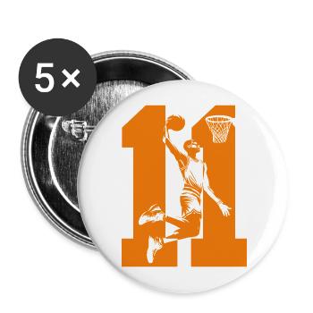 NUMMER 11 BASKETBALL 11. GEBURTSTAG - Buttons groß 56 mm (5er Pack) - Weiß - Vorne