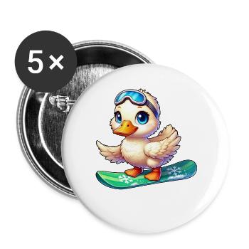 Süße Cartoon Ente Surfer Snowboarder - Buttons groß 56 mm (5er Pack) - Weiß - Vorne